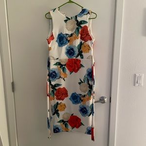 White Orange and Blue Floral Backless MIDI Dress